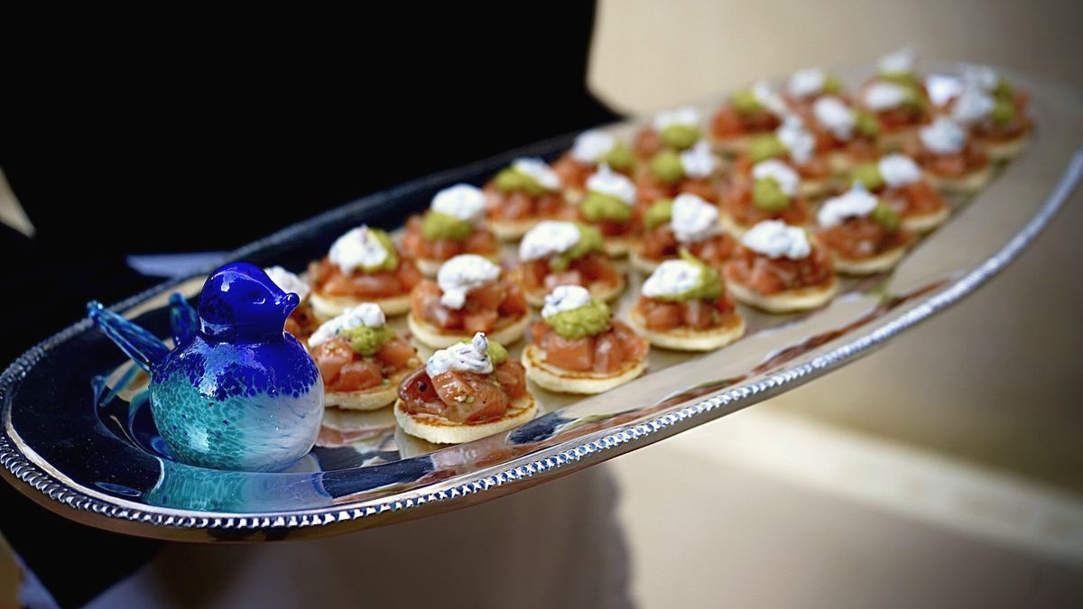Tray of canapés served at an event