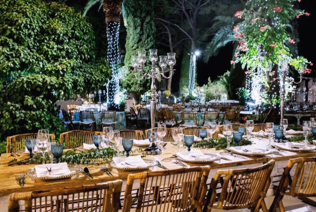 Garden lit at night
