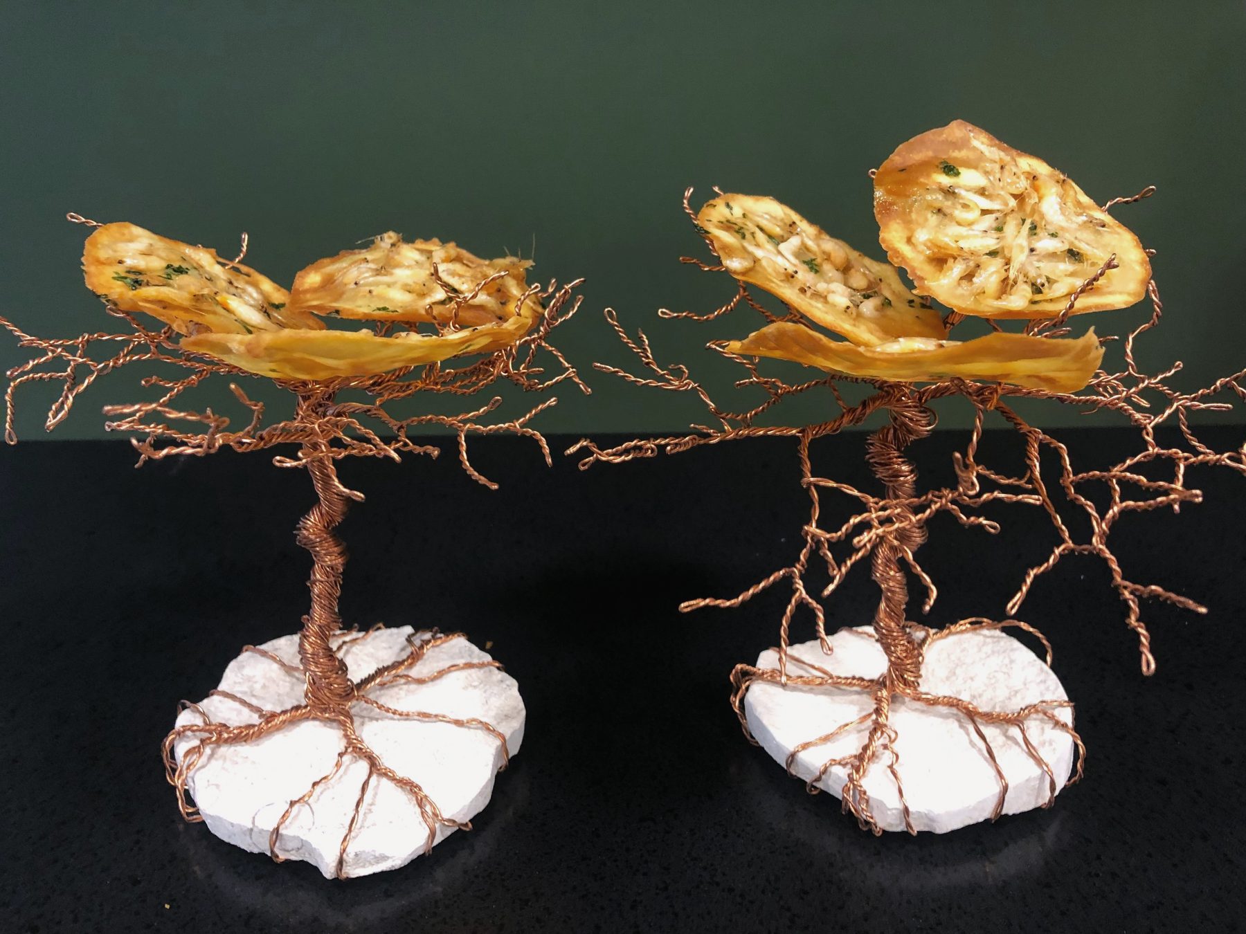 Shrimp fritters on copper trees